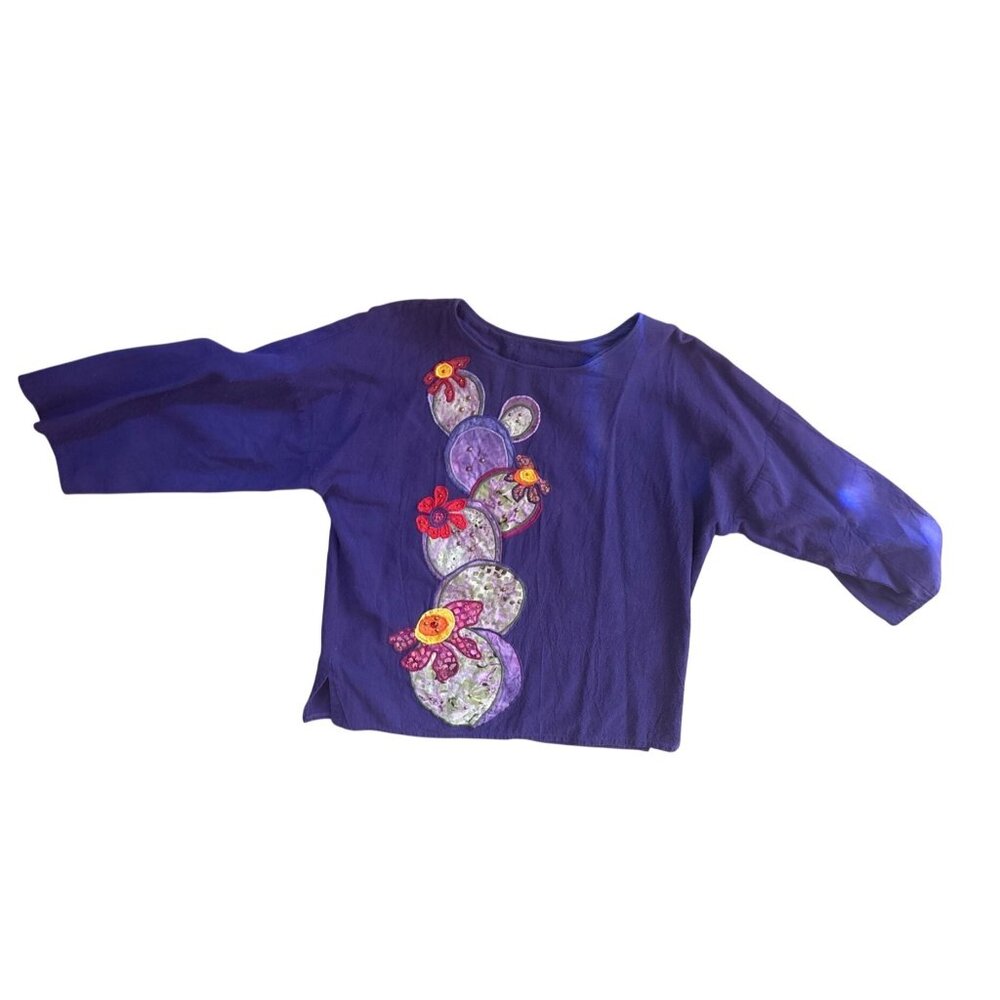 Vintage ALFREDO'S WIFE Blooming Cacti Art Bohemian USA Tunic Cotton Medium